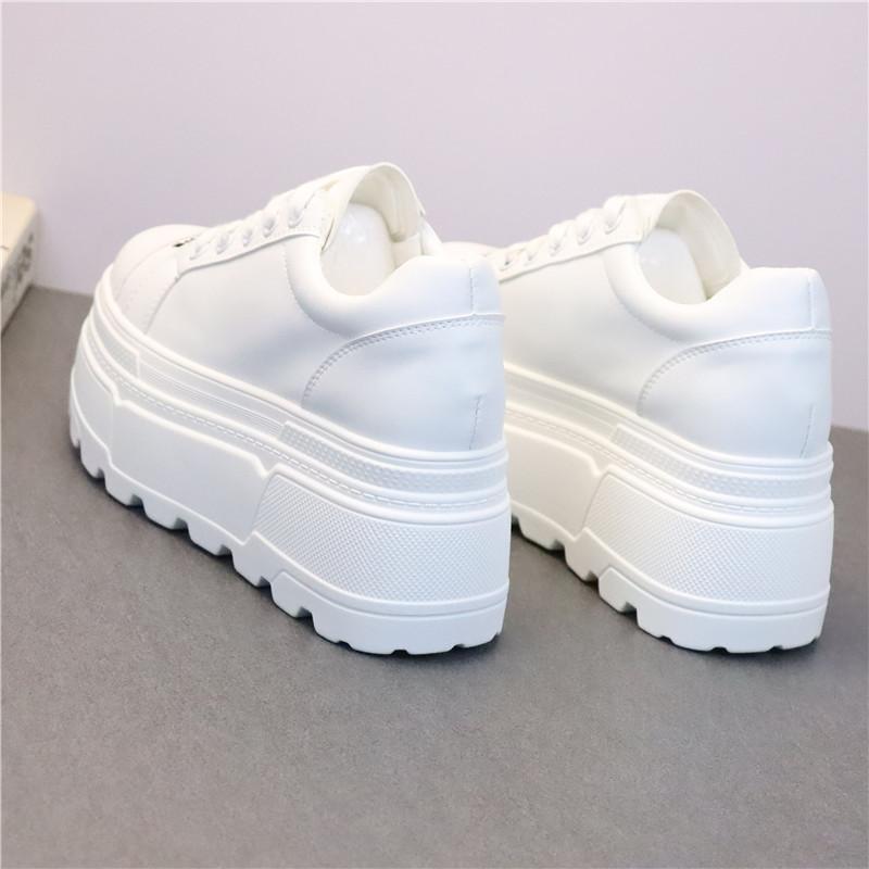 Fashion 8CM Leather Flats Casual Dad Shoes Chunky Sneakers 2025 Women Platform Sports Shoes Ladies Skateboard Hidden Heels Shoes Tennis