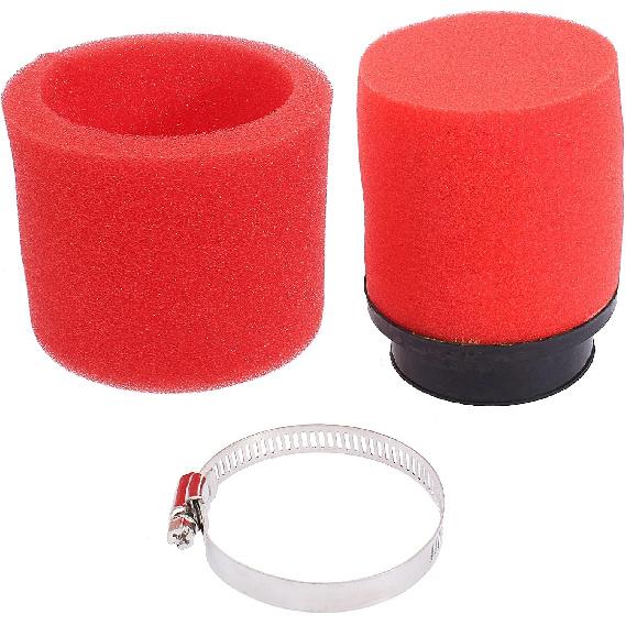 2Pcs 44mm 45mm 1.77inch Red Double Foam Pod Performance Filter for 50cc-90cc 110cc 125cc 140cc 150cc 200cc 250cc GY6 ATV Scooter Quad Go Kart Moped