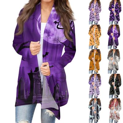 Women's Fashion Casual Halloween Printed Long Sleeve Mid-Length Cardigan Jacket