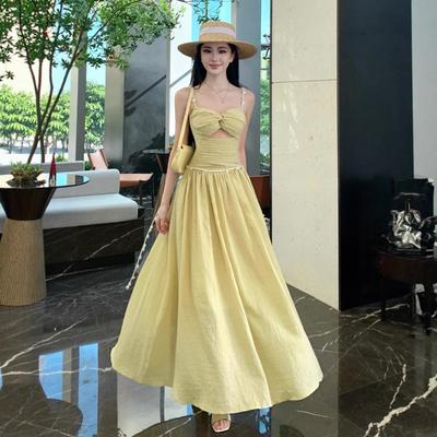 Sleeveless Suspender Dress Women's Summer Temperament Is Thin Design Sense Hollow Split Word Long Skirt