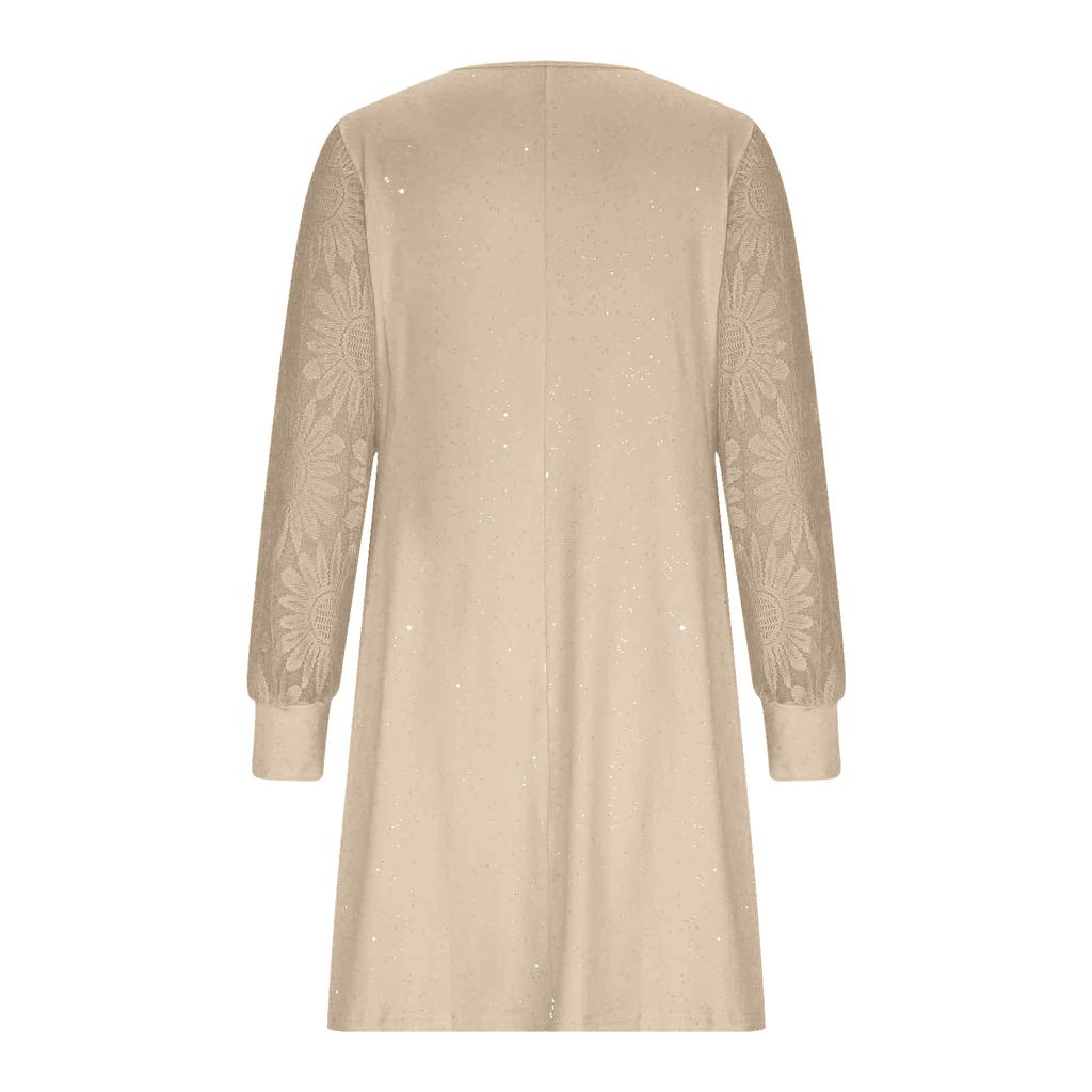 Ladies' Round Neck Lace Patchwork Long Sleeved Slim Fit Dress