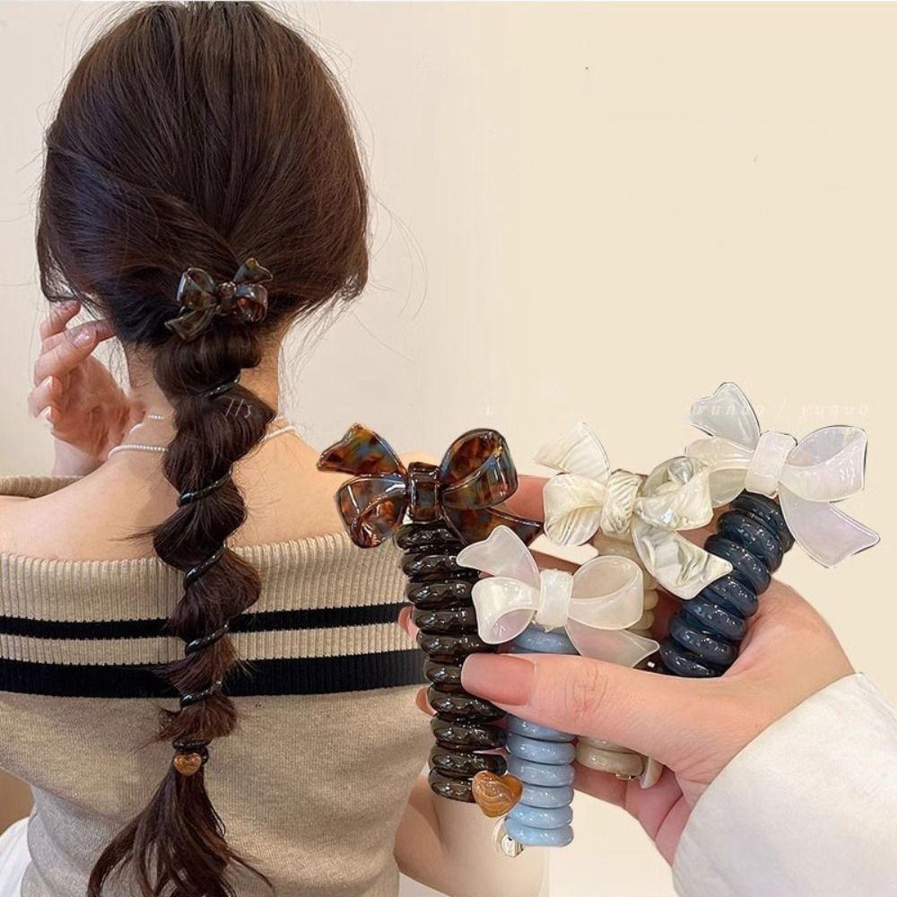

Elastic Telephone Cord Hair Ring Colorful Telephone Line Hair Rope Simple Bow Hair Rope Daily