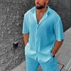 2 Teile/satz Männer Hemd Hosen Set Revers Kurze Ärmel Einreiher Lose Taschen Einfarbig Knöpfe Lange Hosen Casual Streetwear männer Sommer Outfit