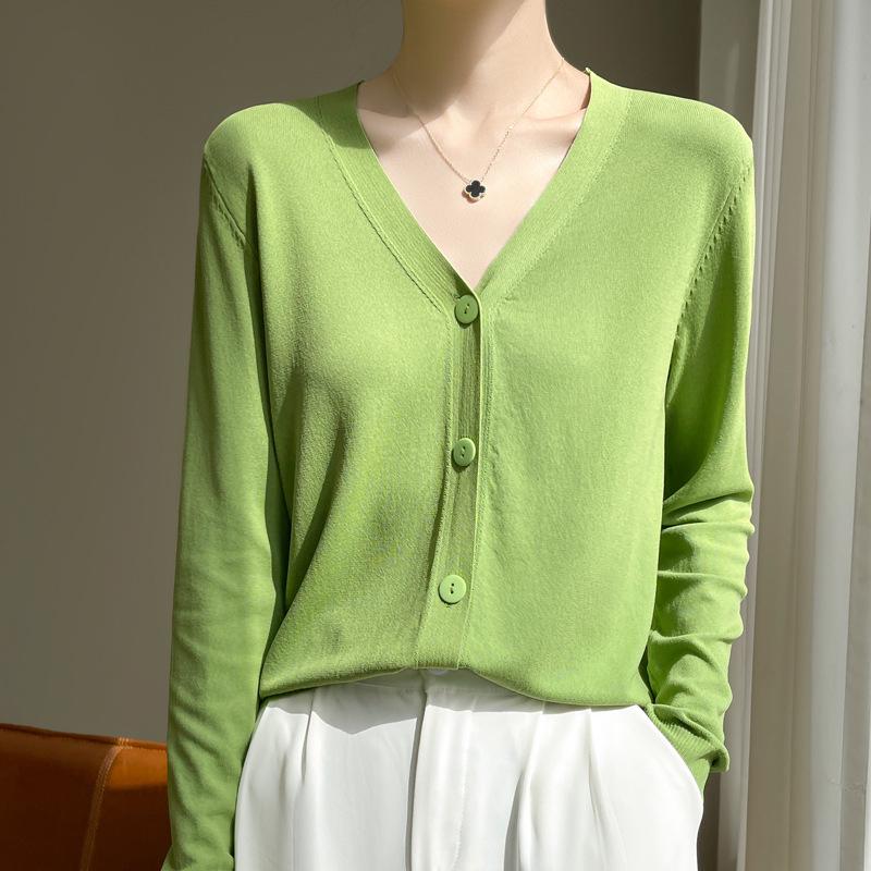 Women's Ice Silk Knitted Cardigan - Pink, Lightweight, Sun-Protective Summer Jacket