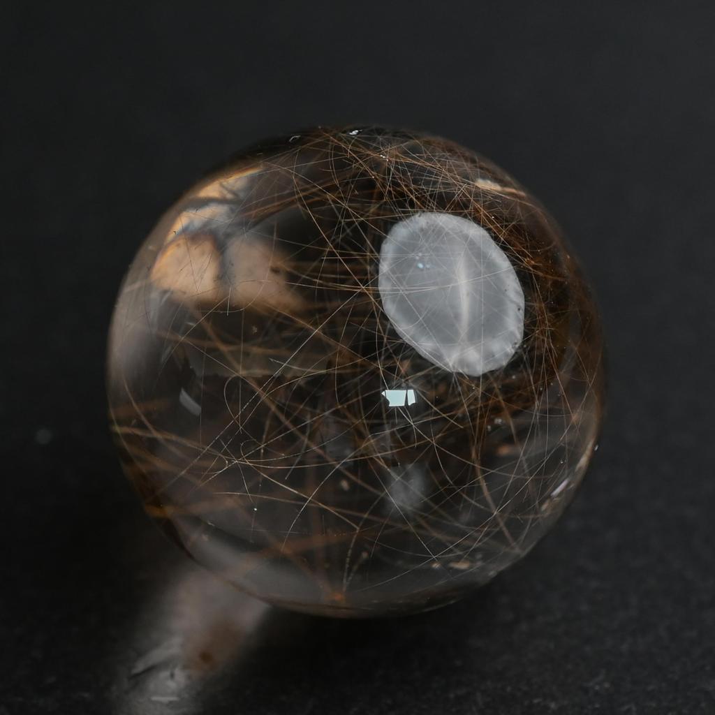 Smoky Rutilated Quartz Round Ball Sphere 40mm Ball 87g Gold Needle Crystal Money Luck Work Luck Power Stone Amulet [Eigado]