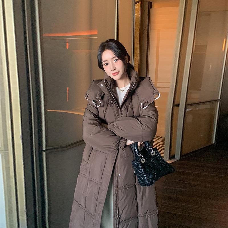 Women's Hooded Mid-Length Down Cotton Jacket - 2024 Autumn/Winter Korean Style Plus Size Fashionable Loose Fit Coat