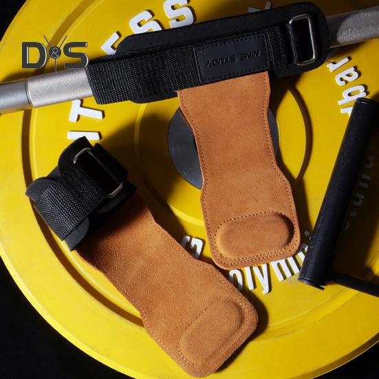 1 Pair Weight Lifting Wrist Strap Double Layer Cowhide Weightlifting Gym Gloves with Palm Pad Elastic Deadlifting Grip