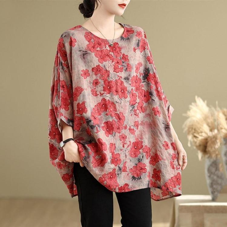 

Винтажная удлиненная футболка оверсайз с цветочным принтом, женская повседневная летняя футболка