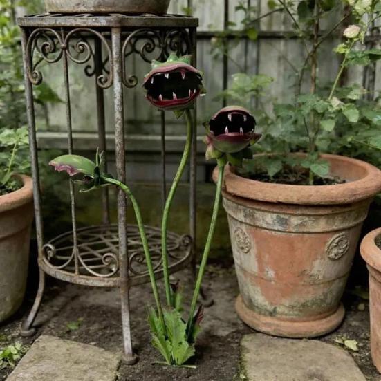 Whimsical Metal Carnivorous Plant Garden Stake 25 Inch Large Venus Flytrap Plant Sculpture Outdoor Decorative Yard Art for Lawn Garden Patio Decor