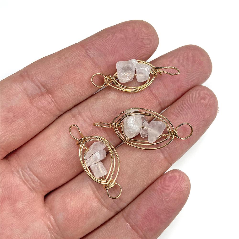 Irregural Stone Chips Connector Charms Natural Crystal Winding Stone Connector Pendant Winding for Women Making Jewerly DIY