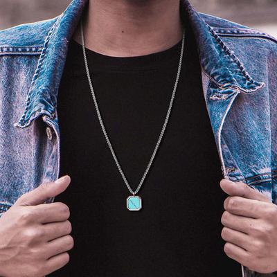 Vnox Quadratische Naturstein Halsketten für Herren, Stilvoller Punk Edelstahl Geometrisches Polygon Anhänger Junge Männliches Geschenk Schmuck