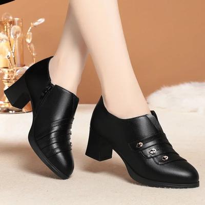 5.5cm Elegant Fashion Deep Mouth Soft Leather Shoes Women Platform Pumps 2026 Fall Block Heels Shoes for Office Model Mom