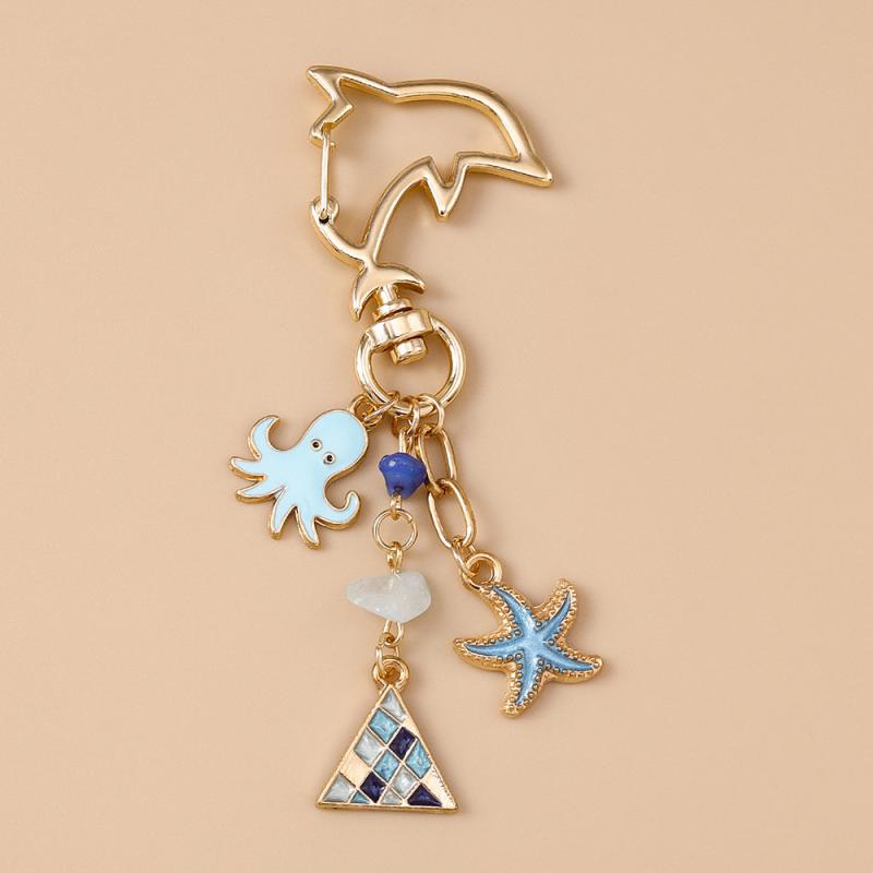 

Summer Beach Shell Octopus Starfish Keychain Marine Life Key Ring Pendants For Women Girls Handbag Decor Diy Jewelry Gifts синий