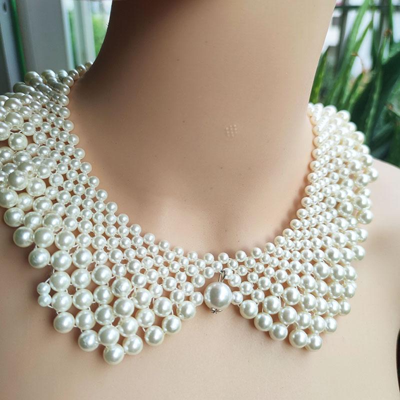1 Pcs Pearl Bow Pearl Collar Necklace Hand Woven Pearl Necklace Clothing Accessories Women Creative Gifts