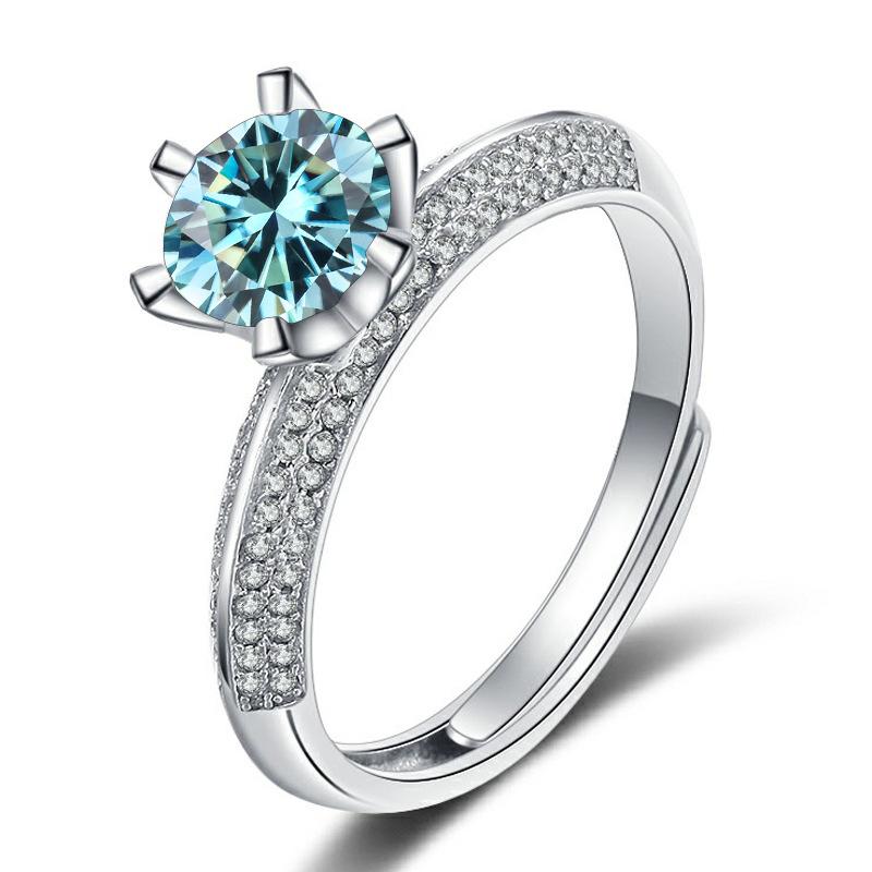 Luxusní D Color 1 Carat Moissanite Diamond Prsten Dámský S925 Sterling Silver jemné šperky na svatbu Nastavitelná velikost