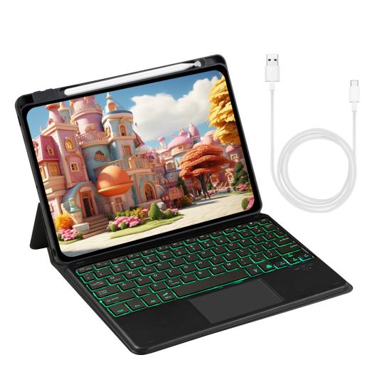 Tablet Bluetooth-compatible Keyboard with Protective Case Colorful Backlit Design Detachable Keyboard Cover Protector