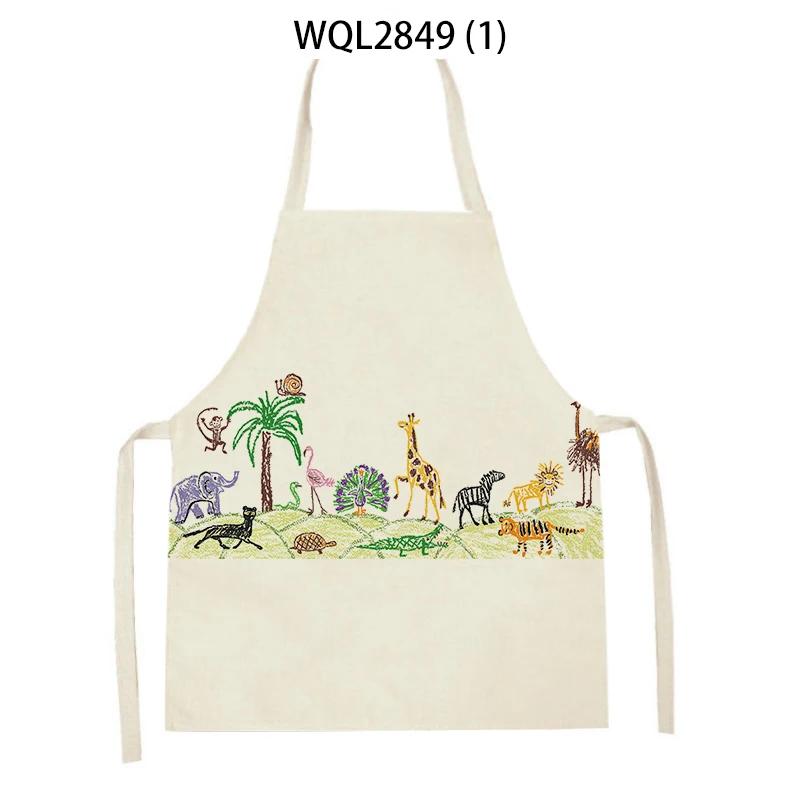 Cute Animal Style Kitchen Aprons Adult Kids Sleeveless Linen Cooking Aprons Cartoon Fox Giraffe Rabbit Pattern Baking Aprons