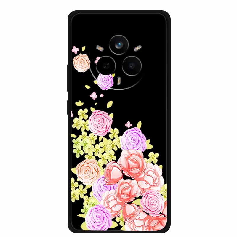 For Realme 14 Pro Case Luxury Phone Cover For Realme 14 Pro+ Cute Floral Black Silicone Soft Case TPU Funda Realme 14 Pro Plus