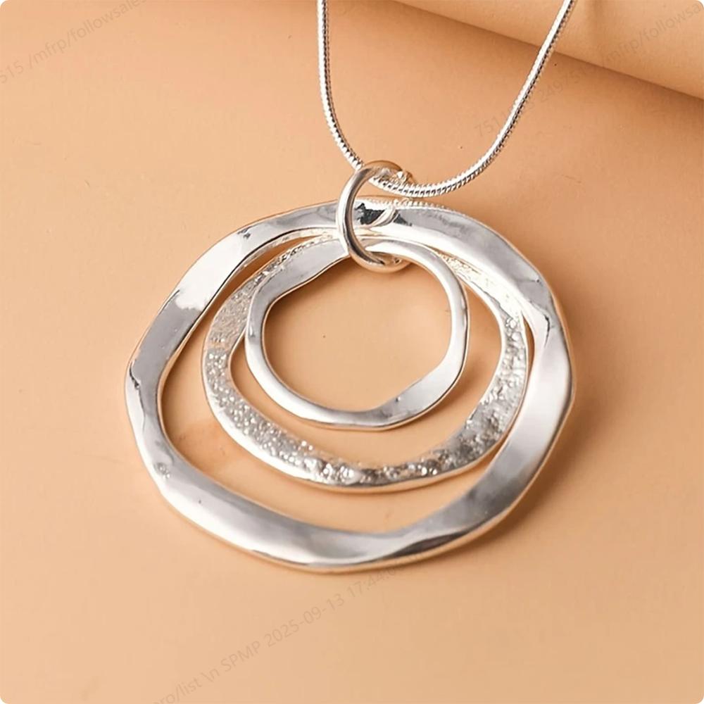 Copper 40-75cm Three-Ring Pendant Frosted Pendant Necklace for Women, Jewelry Accessories, Wedding Party
