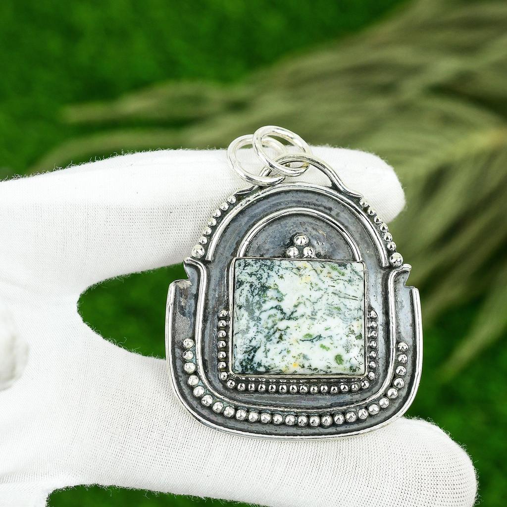 Friendship Day Deal 925 Silver Natural Tree Agate Engagement New Pendant Jewelry