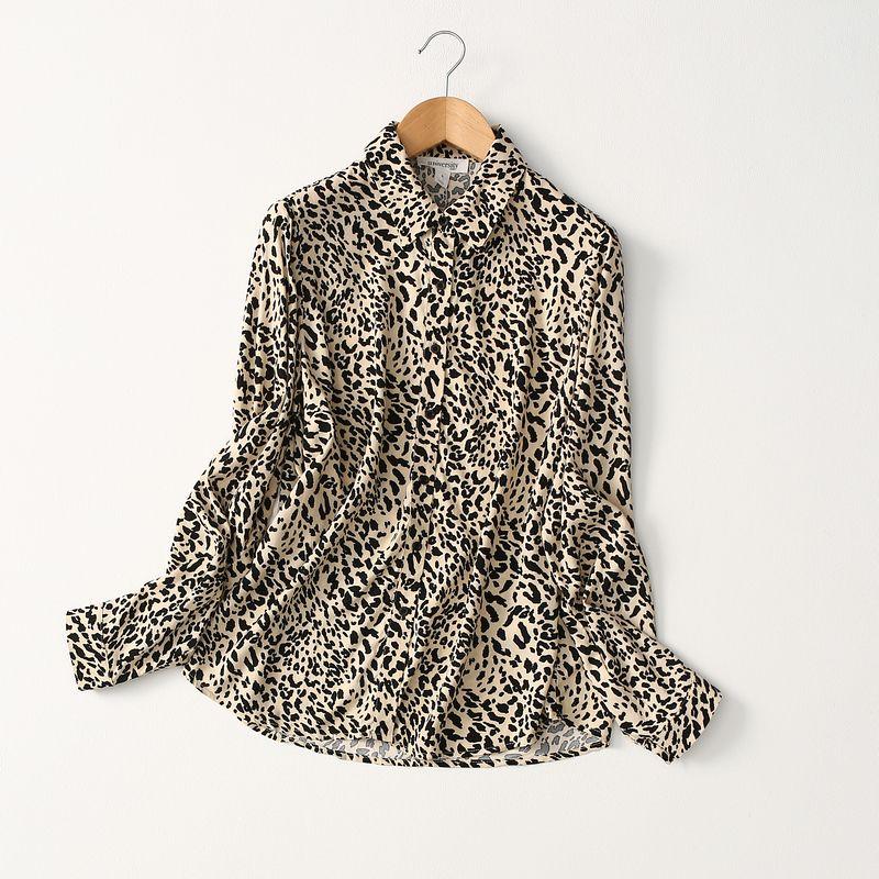 

Foreign Trade Original Order Elegant Blue and White Porcelain Printed Cotton Silk Shirt Women s Long Sleeve Thin Summer Loose Artificial Cotton Tops Leopard print Print Eurocode-XL(Bust size 110)