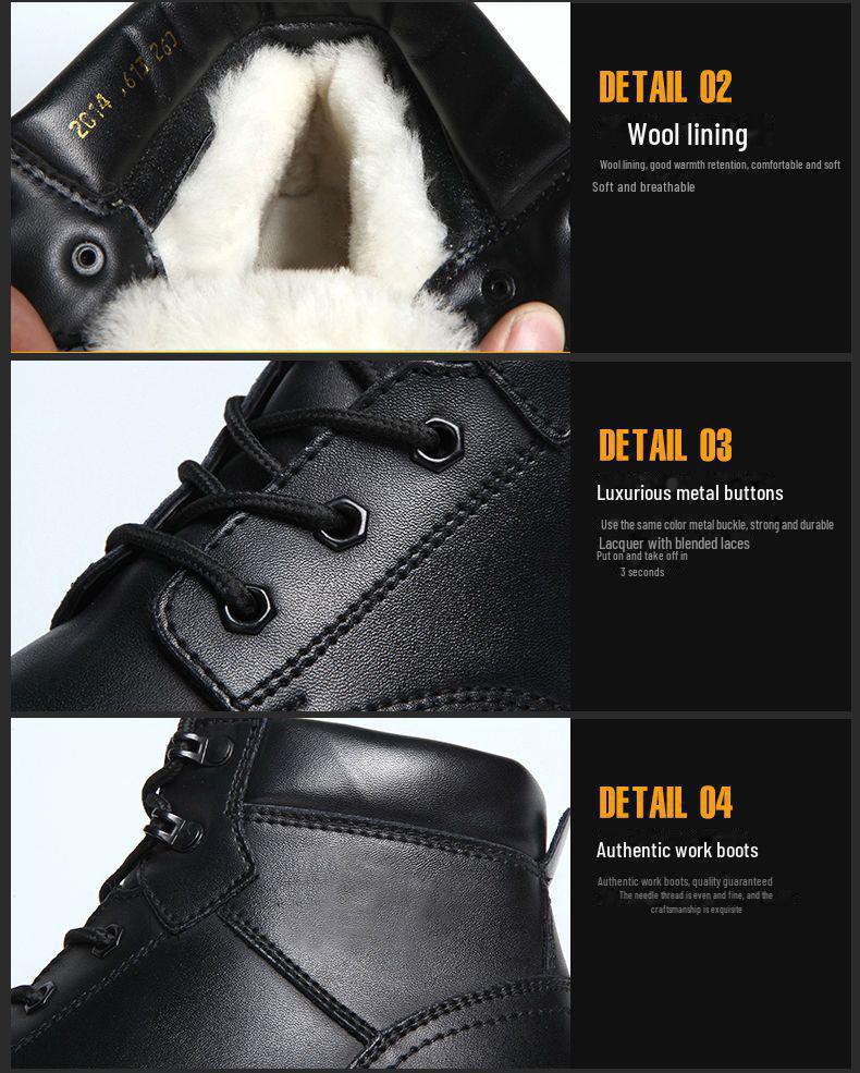 Pánské zimní bojové boty z pravé kůže s vlněnou podšívkou a vojenským háčkem