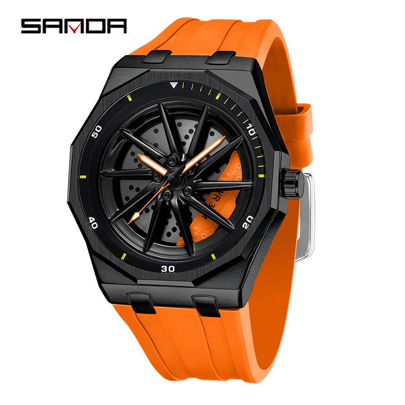 Sanda Alloy Quartz Waterproof Luminous Men s Silicone Watch with Creative Openwork Design