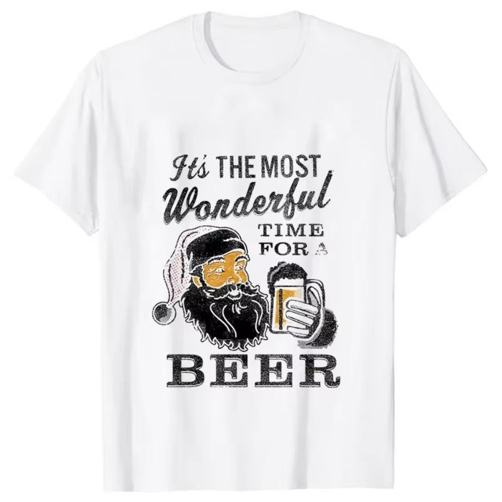 It's The Most Wonderful Time for A Beer Men's T-shirt Women T Shirt Santa Y2K Harajuku Top Female Y2k Clothe Beer Lovers Men Tee