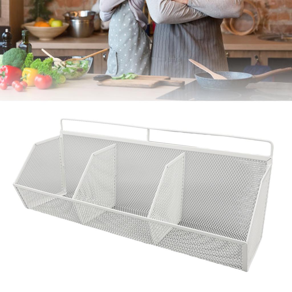 3 Grids Hanging Basket Wall Mount Slanted Opening Metal Wire Storage   for Kitchen Bathroom Laundry Room