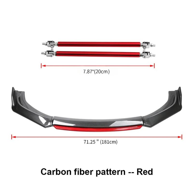 Universal car front bumper spoiler splitter body kits + 2 pcs stainless steel splitter tie rod bar car accessories