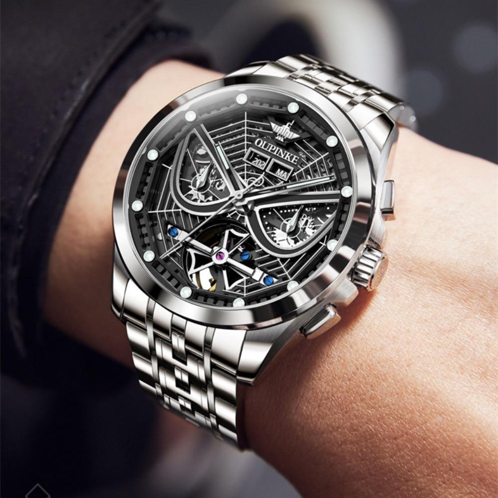 OUPINKE Herrenuhr Multifunktionale mechanische Uhr Hollow Spider Armor Herrenuhr High-End-Uhr