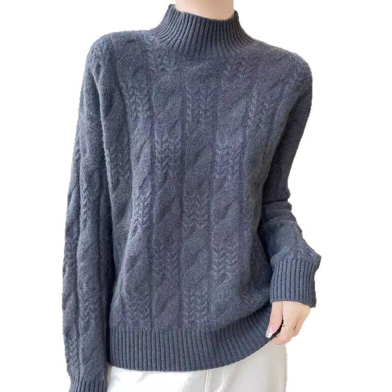 Solid Color Twist Turtleneck Sweater Women's Autumn and Winter New Loose and Thin Thickened Pullover Bottoming Knitted Sweater Top