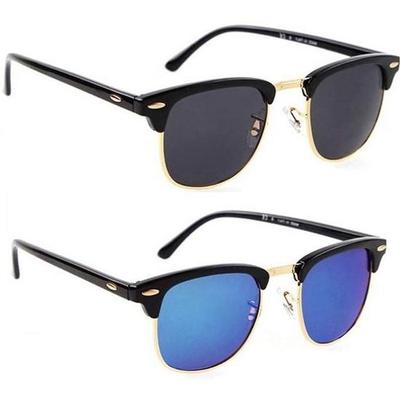 Dervin Rectangular Unisex Sunglasses (Black, Blue) - Combo of 2
