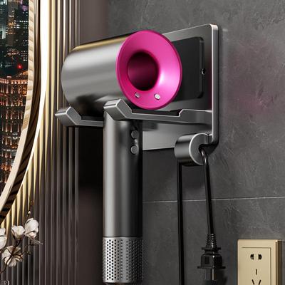 No-Drill Anti-Theft Wall-Mounted Hair Dryer Holder - Space-Saving Aluminum Hanger for Hotels