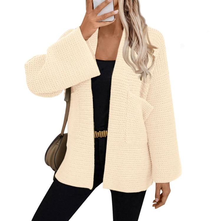 

Женский кардиган крупной вязки, повседневный, с длинным рукавом, с открытой передней частью, пальто-свитер, модная верхняя одежда XL белый