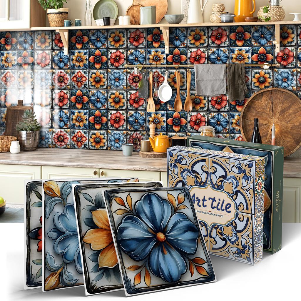 PET Foam Thickened Self-adhesive Wall Sticker, Waterproof and Anti-fouling European Mandala Wallpaper Tile Sticker for Kitchen and Bedroom