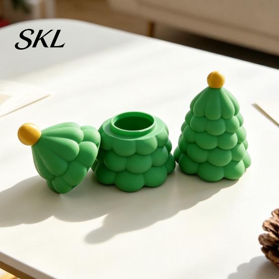 Creative Holiday Souvenir Christmas Tree Shaped Mini Storage Box, 3D Printed Small Green Festive Seasonal Decor Desktop Ornament, Decorative