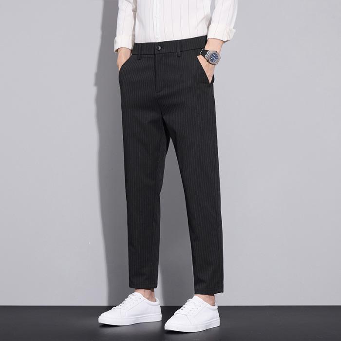 Pantaloni Casual de Primăvară pentru Bărbați, Slim-Fit, cu Dungi, Lungime Nouă Puncte