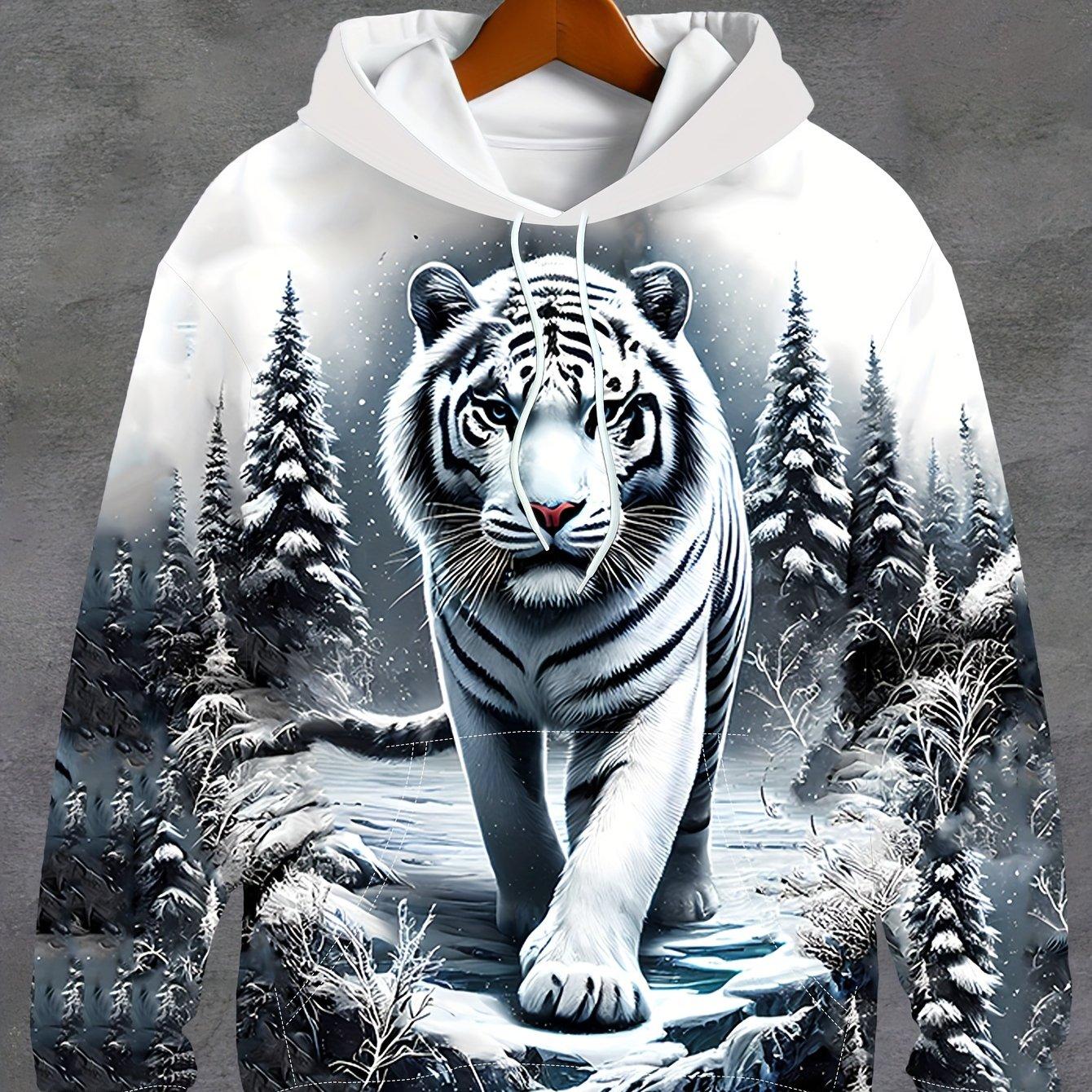 

Осенняя толстовка с капюшоном, мужская свободная толстовка с капюшоном, рисунок тигра 3D-печати, мужская толстовка с капюшоном, толстовки Y2k для мужчин 3XL