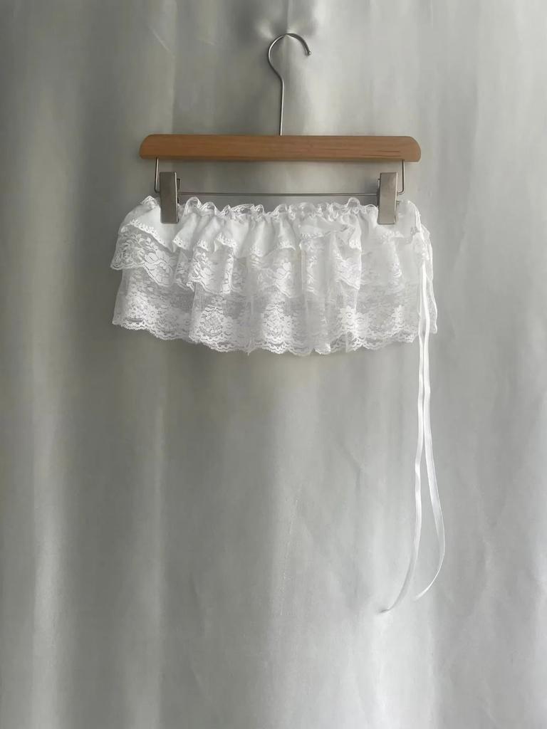 Fashionable Lace Apron Skirt With Multiple Ties And Half-Curtain Hem