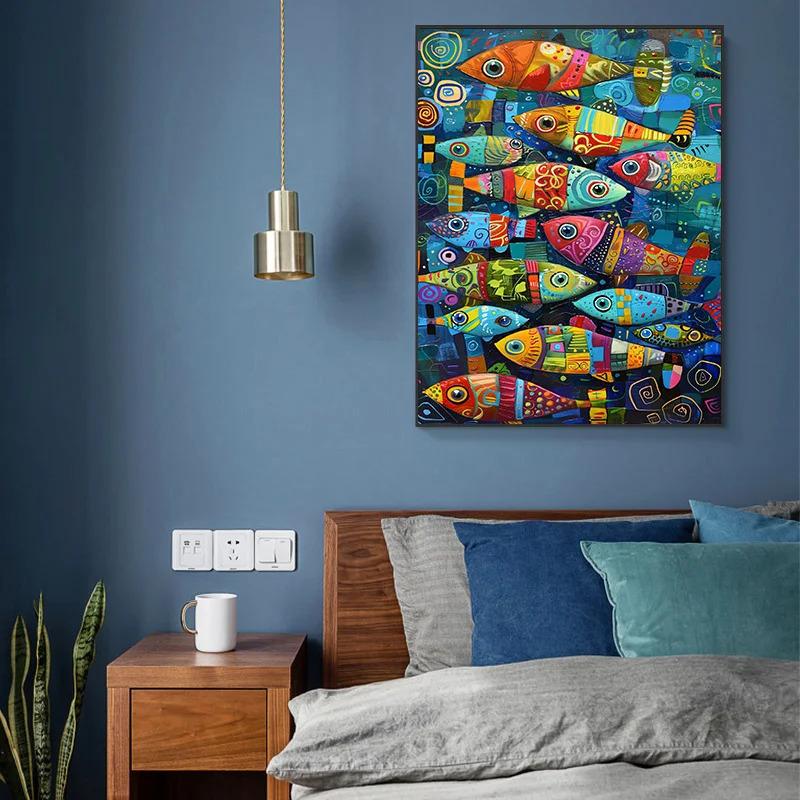 Abstract Colorful Fish In The Sea Canvas Posters and Prints Painting Vintage Home Kitchen Wall Art Decor Mural No Frame
