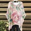 Floral Women's Large-size Short-sleeved T-shirt with Irregular Hem Design