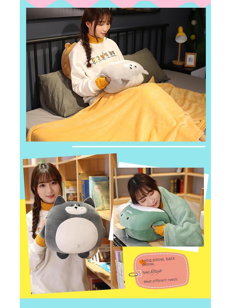 3-in-1 Car Cartoon Pillow Quilt: Dual-purpose Cushion & Blanket with Air Conditioning Blanket, Perfect for Office Naps