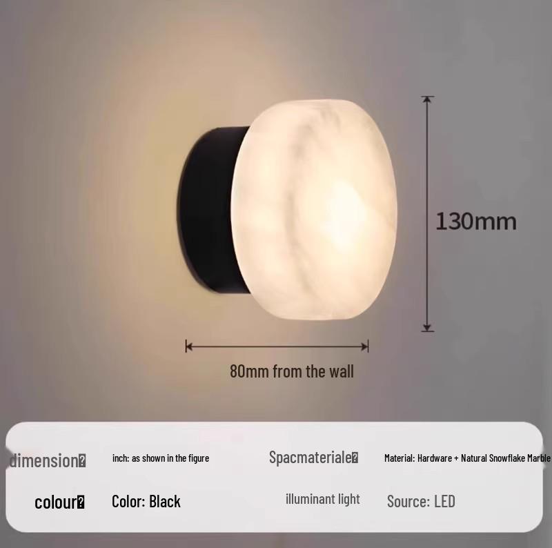 Nordic Luxury Round Natural Marble Wall Lamp for Bedroom and Living Room