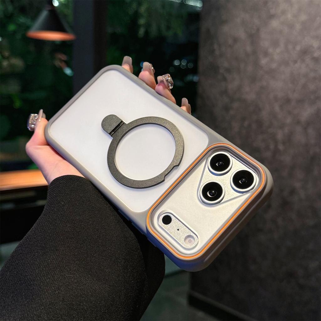 Luxury Metal Magnetic Bracket Case For IPhone 17 16 15 14 13 Pro Max PLus For Magsafe Wireless Charging TPU Soft Frame Cover