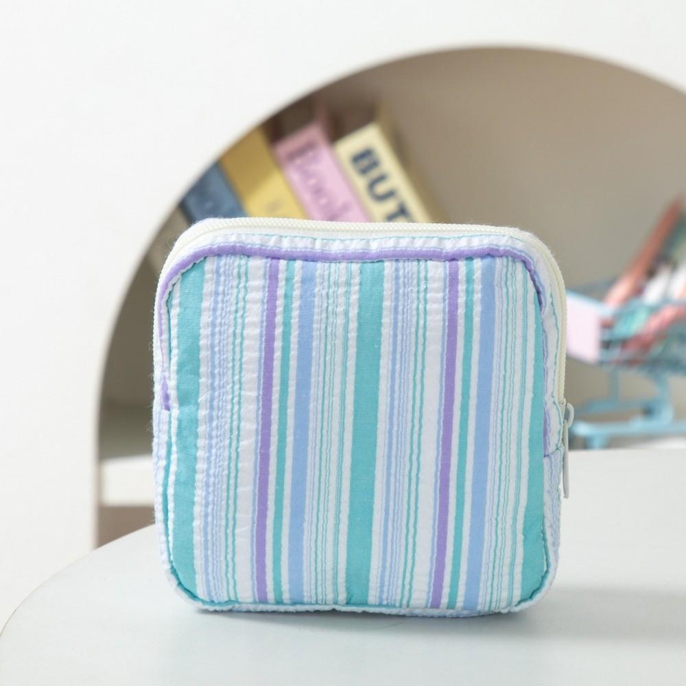 Striped Cosmetic Pouch Cotton Mini Zipper Organizer New Travel Coin Purse