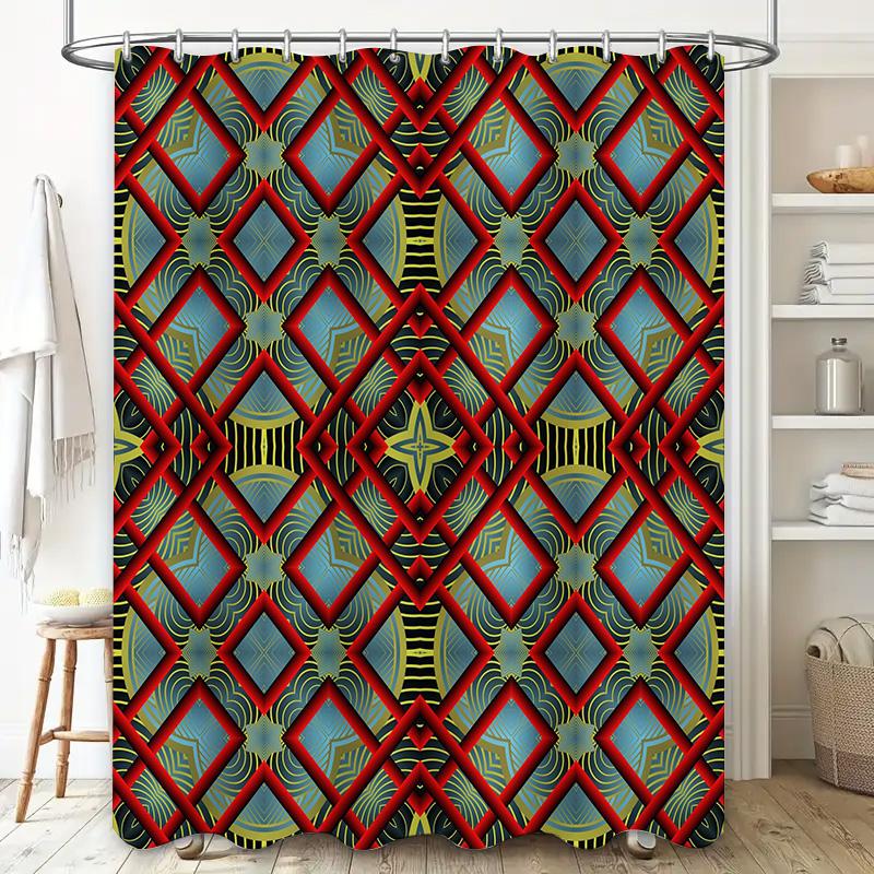 Geometric Pattern Shower Curtain Modern Bathroom Decor for Home Bathrooms Blue Green Red Yellow Black Geometric Printed Waterpro