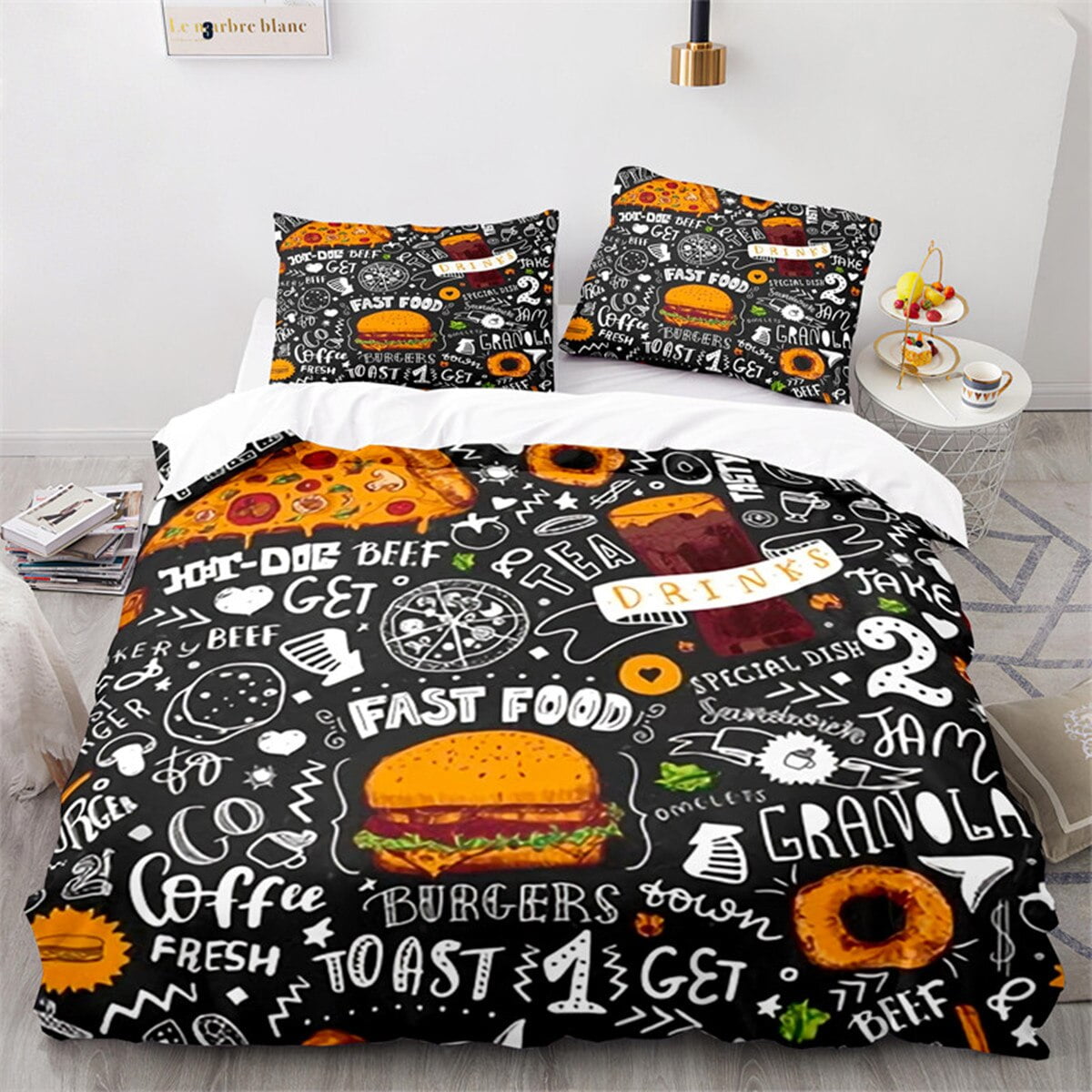 

Piza Soft Duvet Cover Burger Hot Dog French Fries Desert Western Fod Comfortable Quilt Cover Fast Fod Theme Decor Children Adult Peoples Soft Warm 100*200cm Single