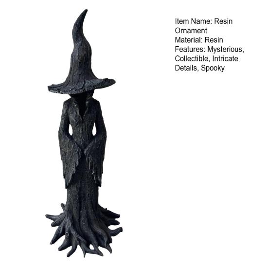 Standing Witch Statue Gothic Witch Figurine Collectible Halloween Retro Witch Sculpture for Mantel Porch Entrance Decoration