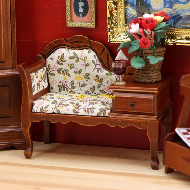 Y4QA Collector Grade 1 12 Scale Dollhouses Chaise Lounge Hand Carved Wooden Sofa Scenario Display Ready